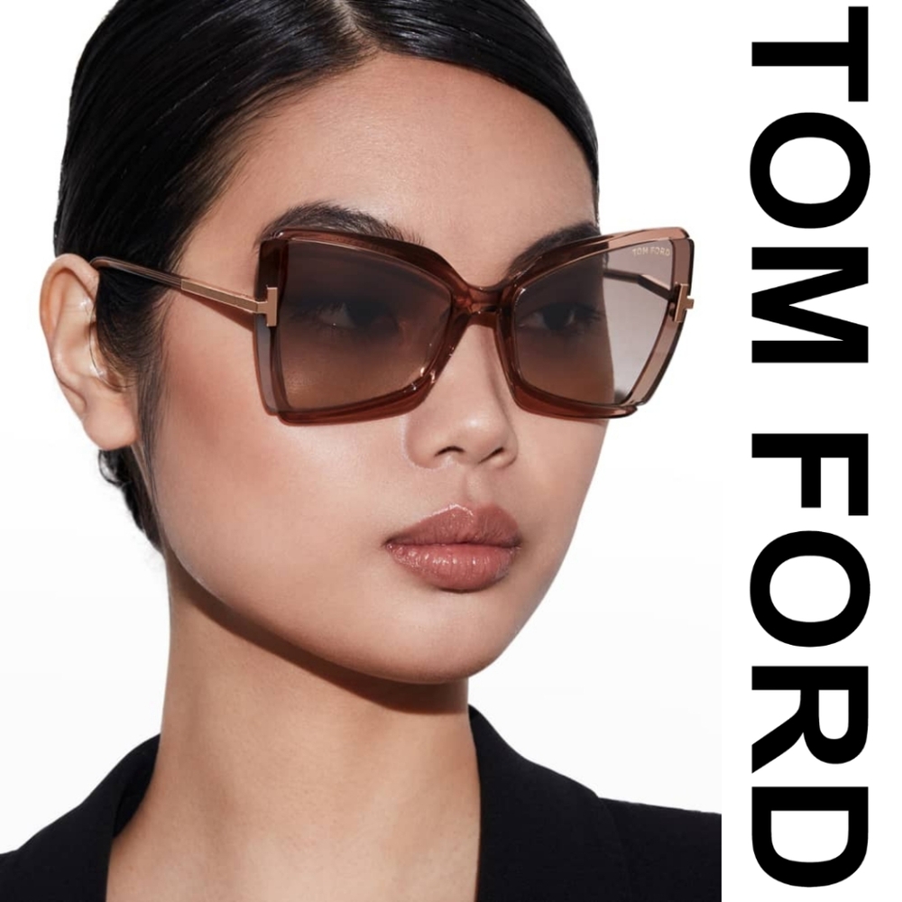 Tom Ford - Gia Semi Rimless Butterfly Sunglasses - Shiny Beige 57G - FT0… - Picture 4 of 12